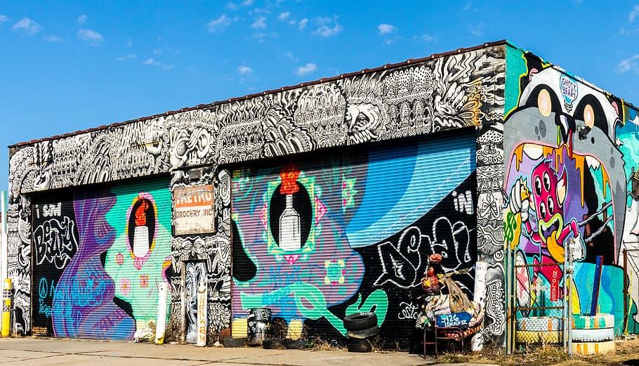 graffiti, garage, building, design, urban, multi colored, art and craft HD wallpaper