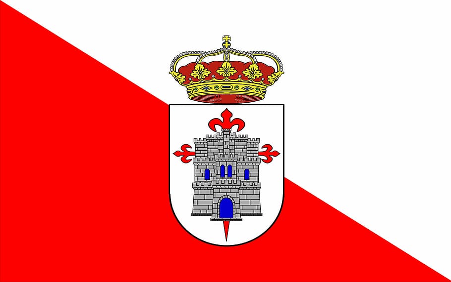 azuaga, flag, emblem, spain, symbol, crown, castle, europe HD wallpaper