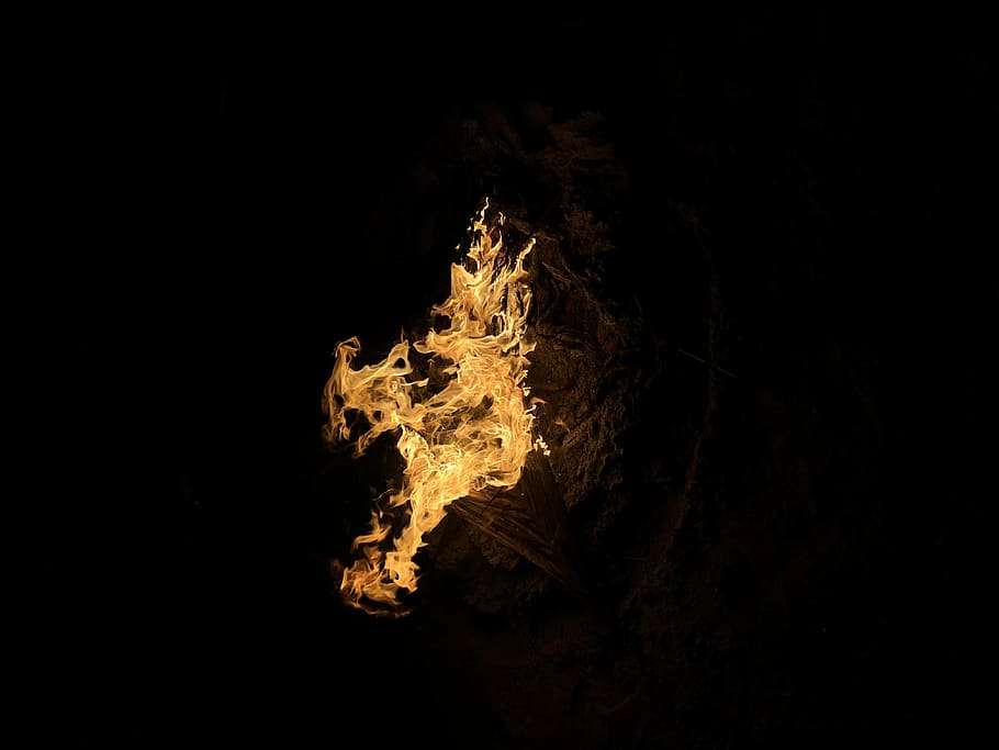 bonfire during night time, untitled, flame, burning, orange, dark HD wallpaper