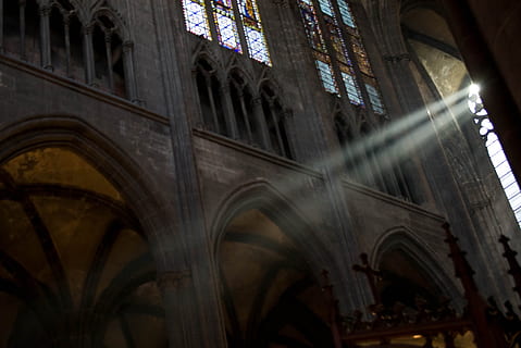 cathedral, clermont-ferrand, light, catholic, religious, stained glass windows HD wallpaper