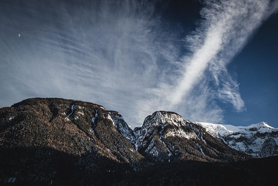 snow mountain and clouds, mountain under white cloudy sky, Alps HD wallpaper