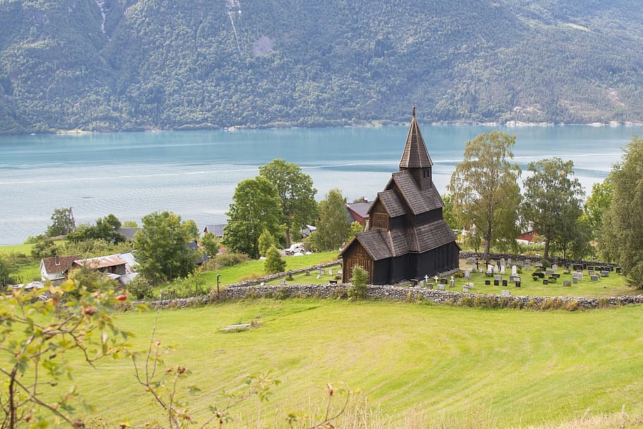 Stave Church, Norway, built structure, architecture, field, HD wallpaper