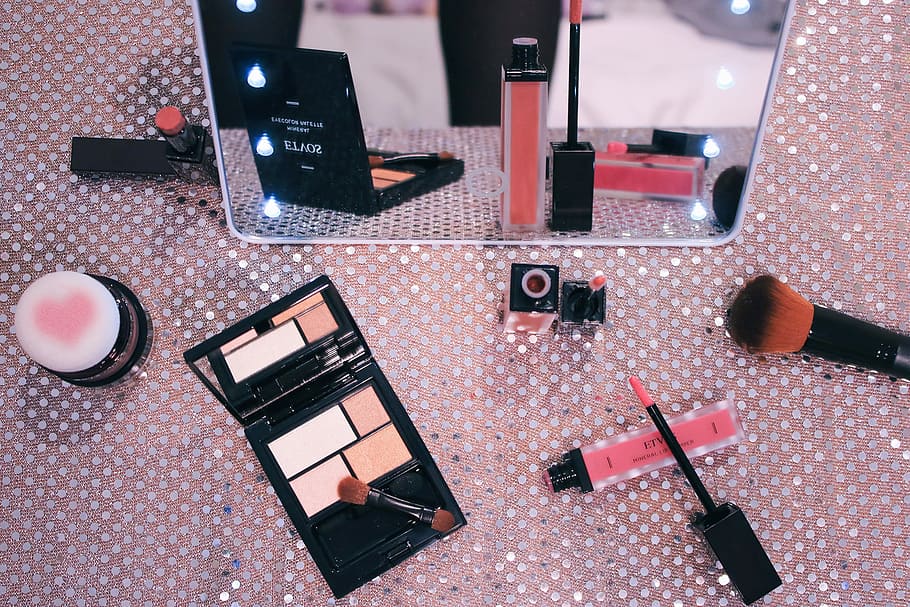 black eye shadow palette beside pink liquid matte lipstick, technology HD wallpaper