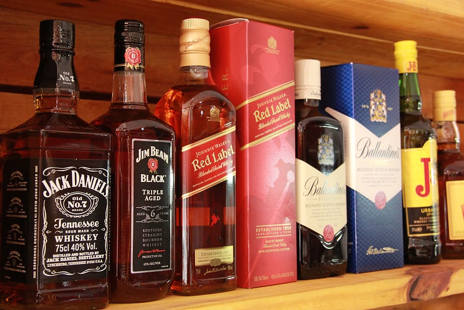 whiskies, imported, alcohol, drinks, bottles, alcoholic beverages