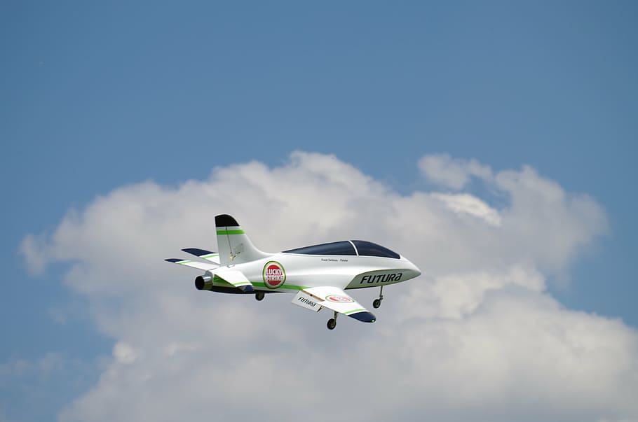 flying white and blue plane, aircraft, fighter, model, the clouds HD wallpaper