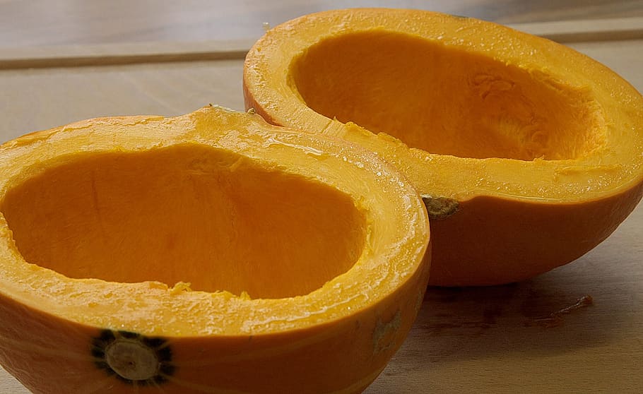 pumpkin, pumpkin halves, pulp, cut in half, food, eat, edible HD wallpaper