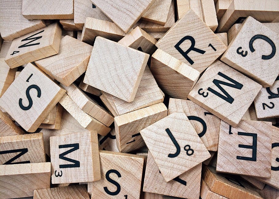 macro photo of brown wooden scrabble tile lot, game, letters HD wallpaper