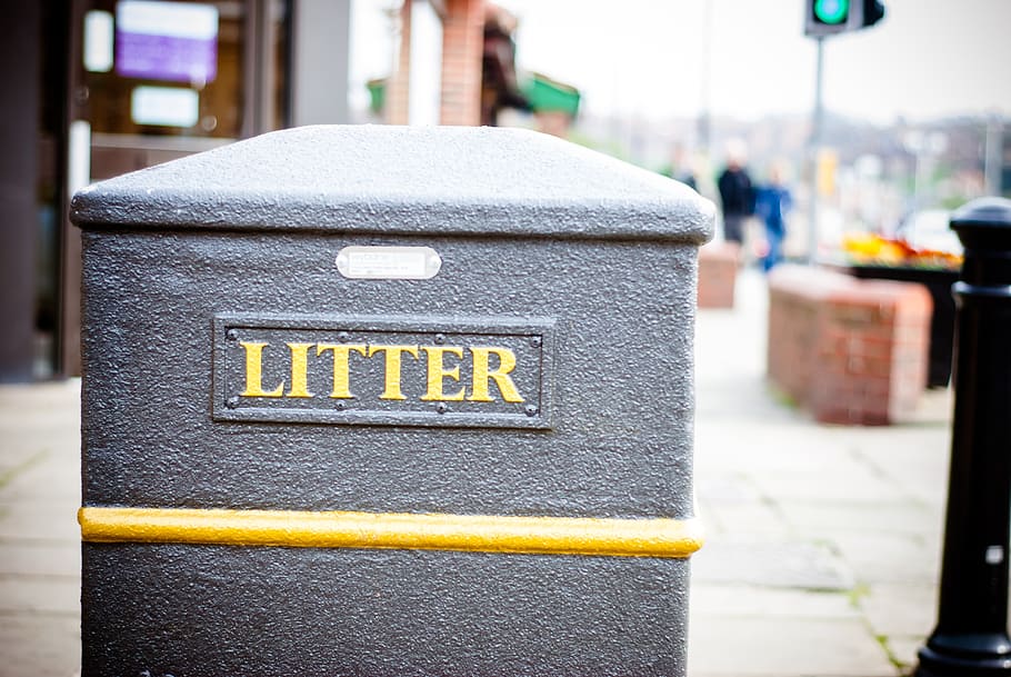selective focus photo of black litter box, garbage bin, street HD wallpaper