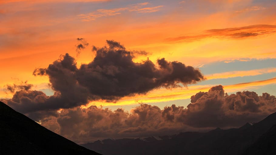 black clouds during golden hour, gray thick cloud, orange, sky HD wallpaper