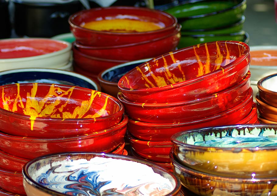 pottery, dishes, ceramic, crafts, close-up, red, still life HD wallpaper