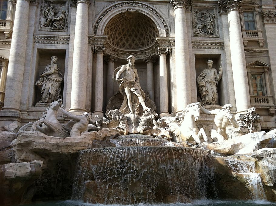 trevi fountain, sculptures, rome, ancient, roman, architecture