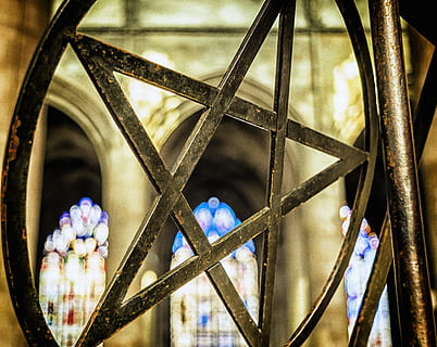 black steel pentagram sign, pentacle, wicca, symbol, religious HD wallpaper