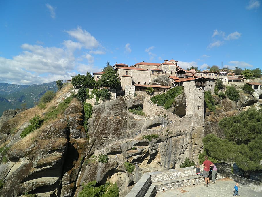 greece, meteora, monastery, mountain, architecture, built structure HD wallpaper