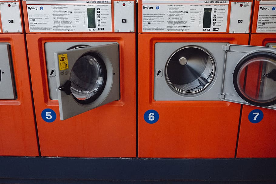 Launderette, objects, other, equipment, red, washing machine HD wallpaper