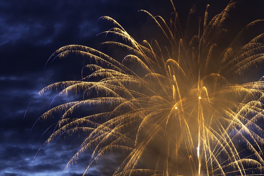 light, sky, clouds, evening, bright, celebration, fireworks, fireworks display HD wallpaper