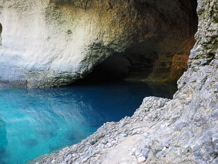 cave on sea, source de la sorgue, spring, water cave, river HD wallpaper