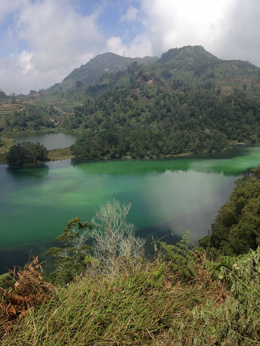 Volcanic Lake, Java, Indonesia, reflection, mountain, nature HD wallpaper