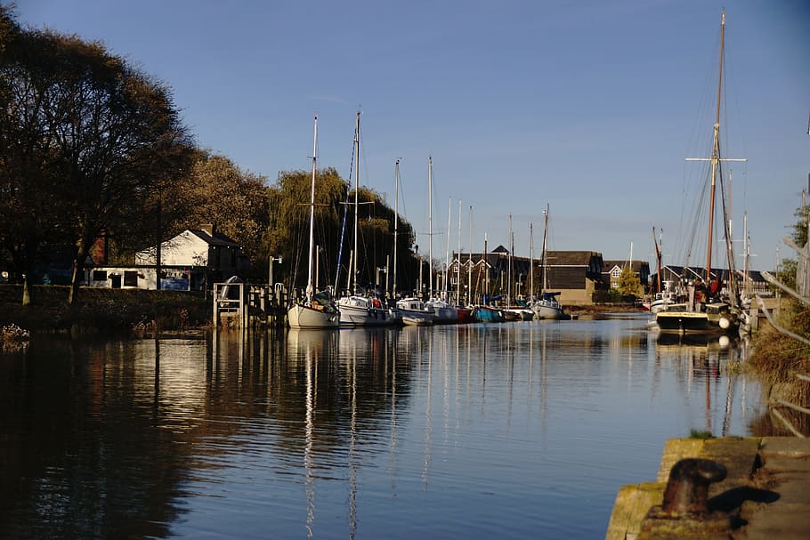 faversham, kent, creek, river, boat, sunset, water, nautical vessel HD wallpaper