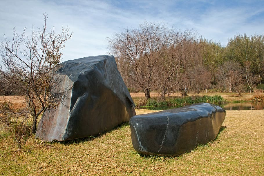 sculpture, modern, structure, rocks, boulders, polished, shiny HD wallpaper