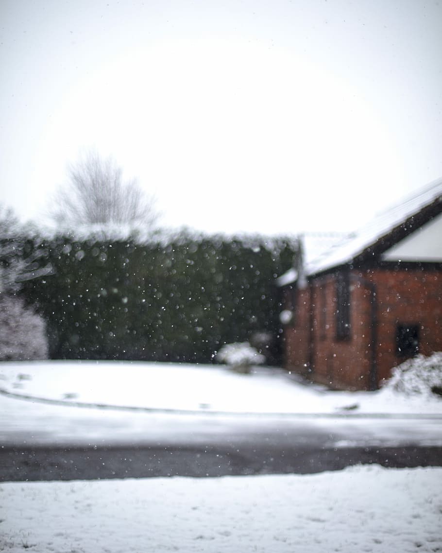 snow terrain view from inside during daytime, house covered with snow HD wallpaper