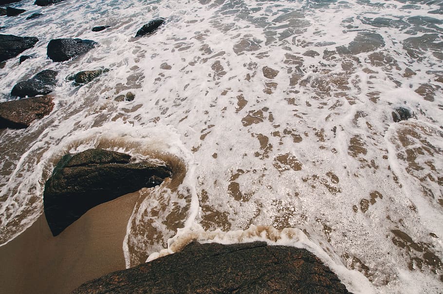 sea, ocean, water, waves, nature, rocks, coast, sand, shore HD wallpaper