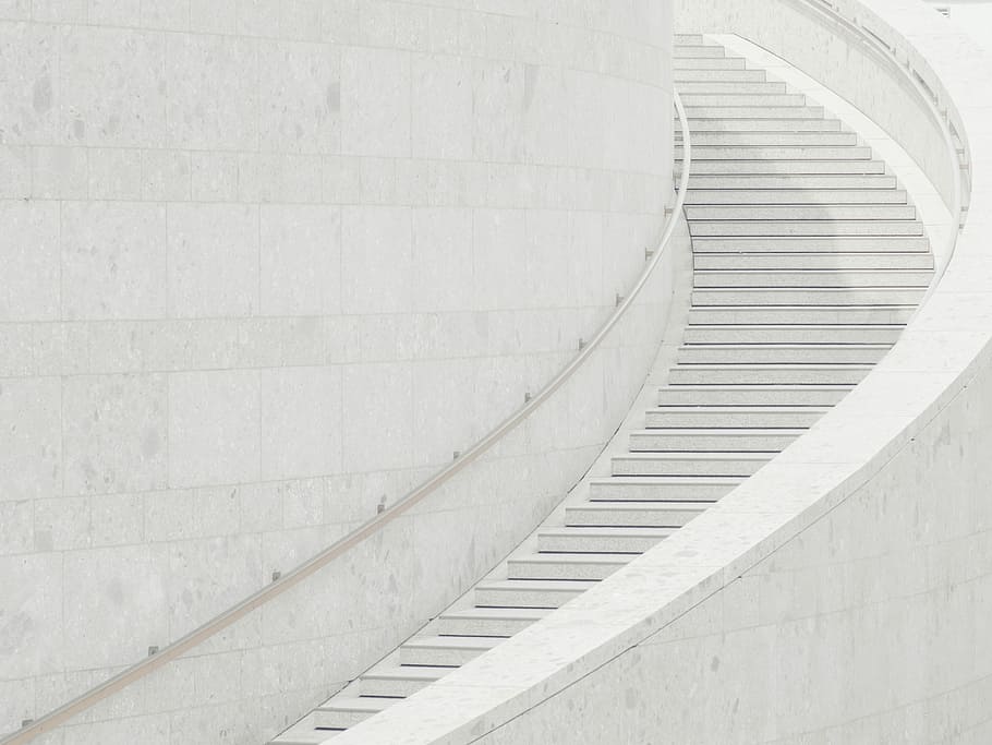 photo of white stairs, white concrete stairs at daytime, step HD wallpaper
