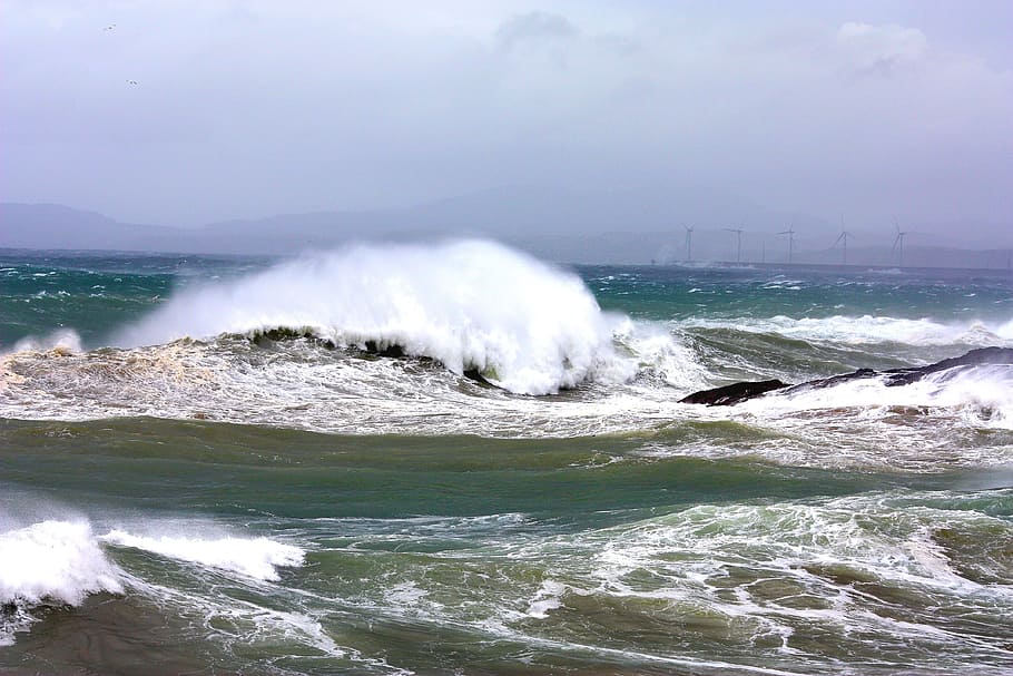 Sea, Waves, Ocean, Atlantic, Seaside, spray, scum, movement HD wallpaper