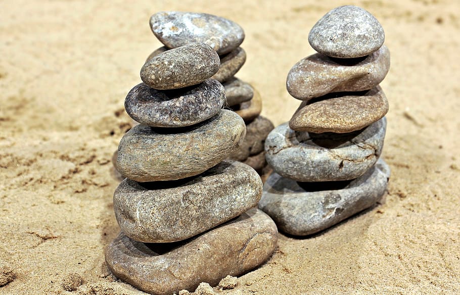 stack of grey stones, stacked stones, tower, stone tower, balance