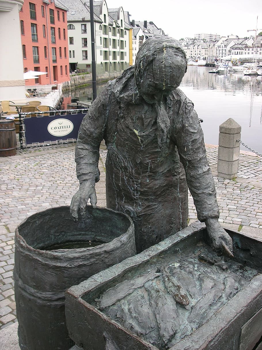 statue, woman, cod, norway, architecture, building exterior HD wallpaper