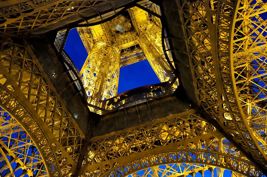 Eiffel Tower, Paris, below, night, built structure, low angle view HD wallpaper