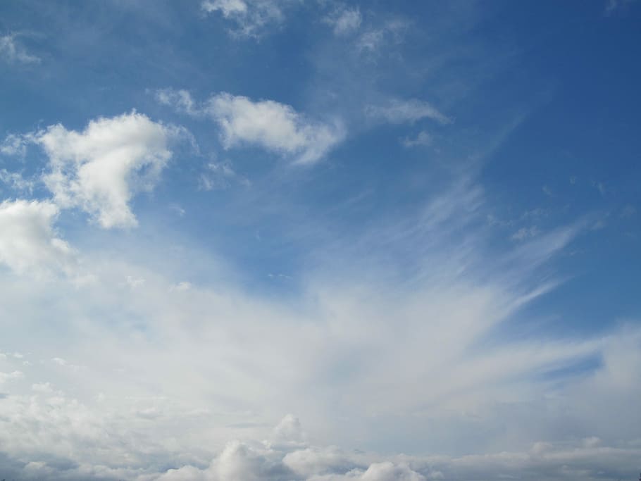Sky Blue, Clouds, White, bright, heavenly, farbenspiel, cloudiness HD wallpaper
