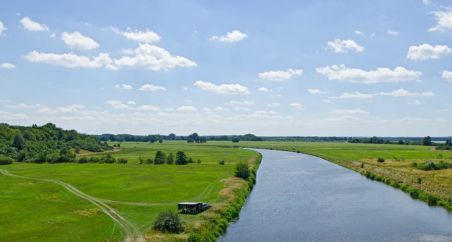 trough, river, bitterfeld, meadow, sky, water, nature, fluent HD wallpaper