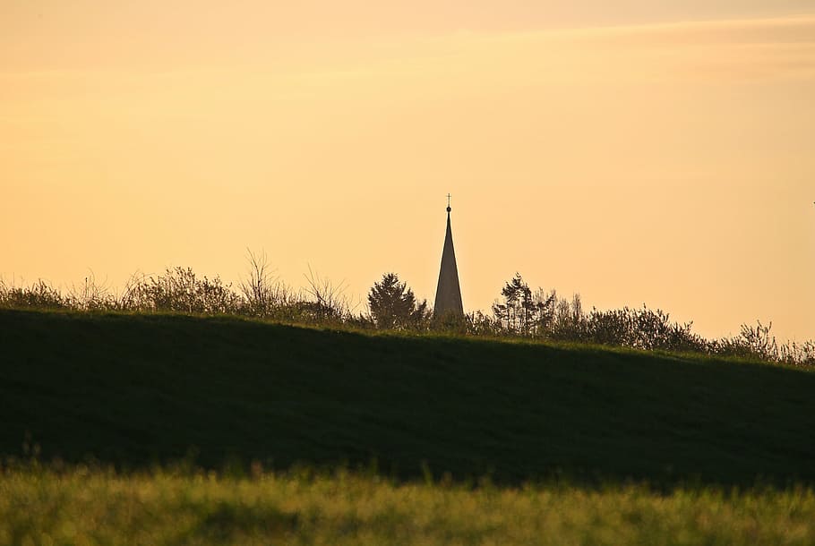 dömitz, steeple, elbe, dike, morgenstimmung, plant, sky, sunset HD wallpaper