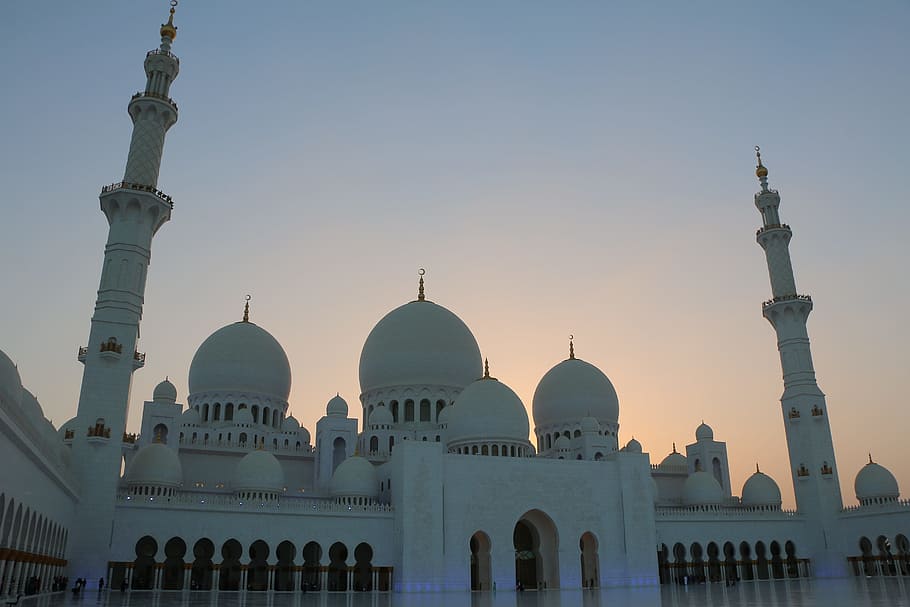 white concrete building during sunset, Sheikh, Zayed, Mosque HD wallpaper