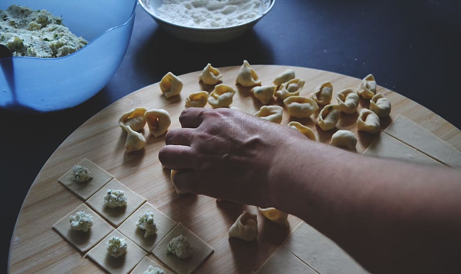 cooking, kitchen, chef, pasta, tortellini, flour, cheese, ingredients HD wallpaper