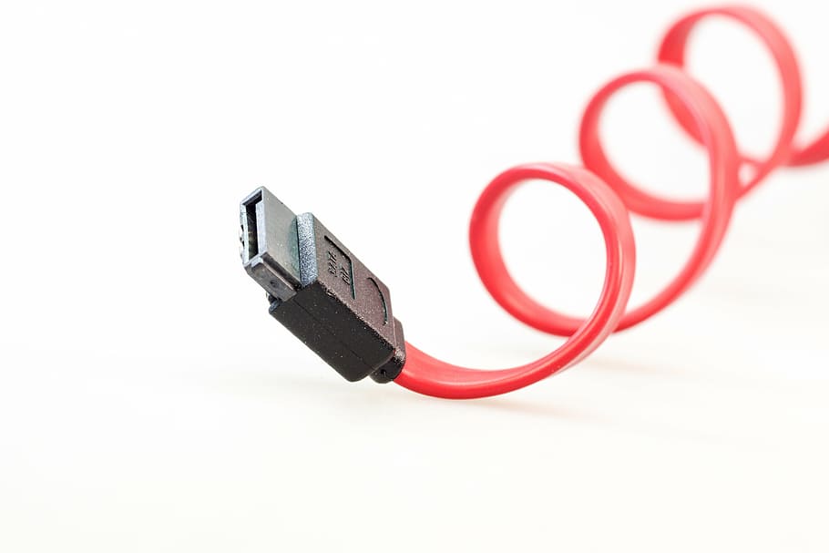 red and black USB cable, computer, sata, s-ata, connection, plug, HD wallpaper