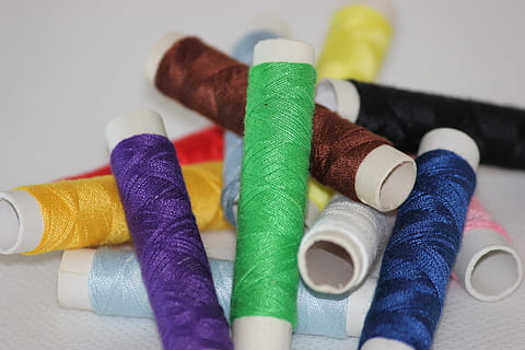 assorted-color of threads, bobbin, sewing, textile, spool, needlework HD wallpaper