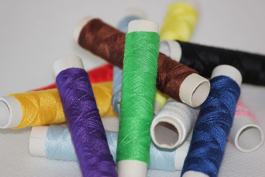 assorted-color of threads, bobbin, sewing, textile, spool, needlework HD wallpaper