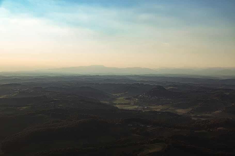 aerial view of mountains, aerial view of a mountain range, photo HD wallpaper