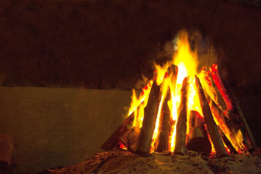 fire, feast of fire, the stake, camp, night, night fire, festa junina, HD wallpaper