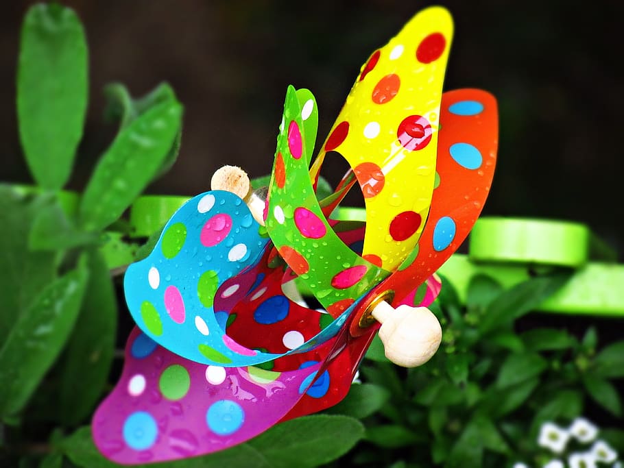 windmill, colors, colour, colored, dots, plant, focus on foreground HD wallpaper