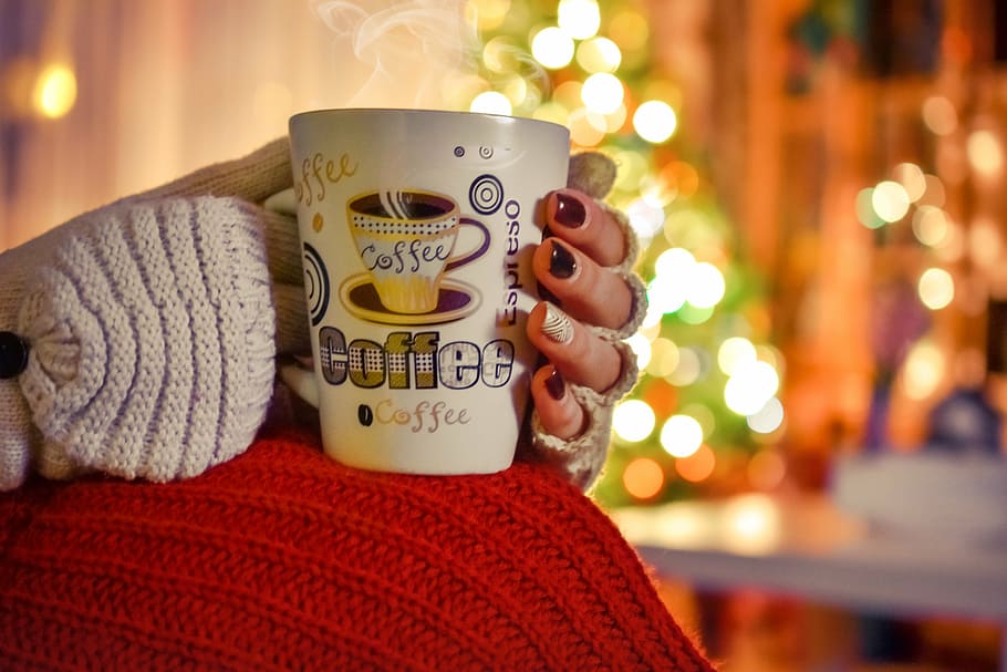 woman holding white ceramic coffee mug, winter, cold, hot, drink, HD wallpaper