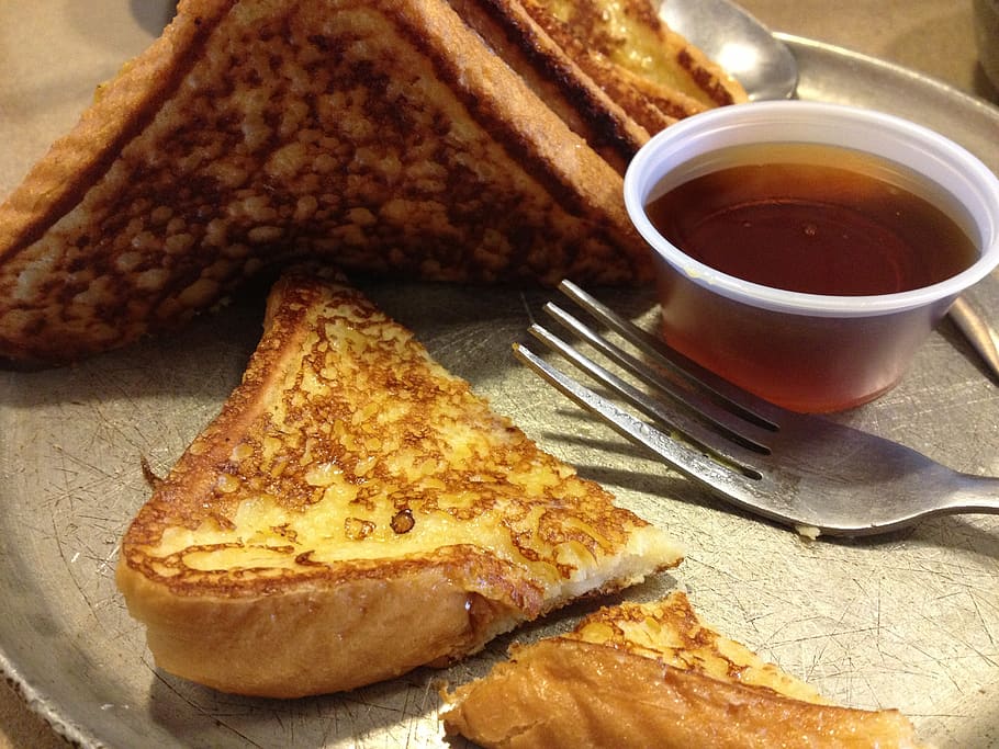 french toast, breakfast, syrup, food, bread, fork, meal, eat