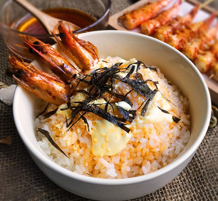 Rice  with  Shrimp oil, food, seafood, gourmet, meal, dinner