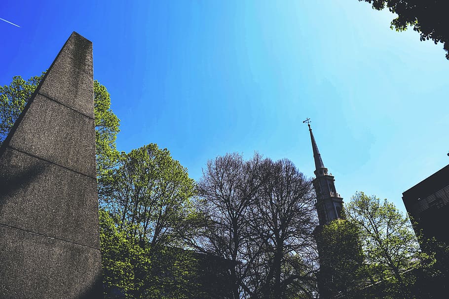 law angle photography of concrete tower, brown, chapel, surrounded HD wallpaper