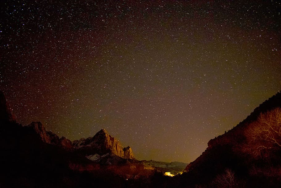 silhouette of mountain during night, nature, mountains, cliffs HD wallpaper