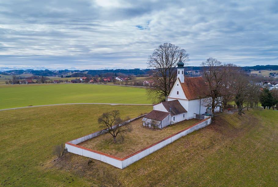 church, grass, sky, landscape, tree, plant, cloud - sky, nature HD wallpaper