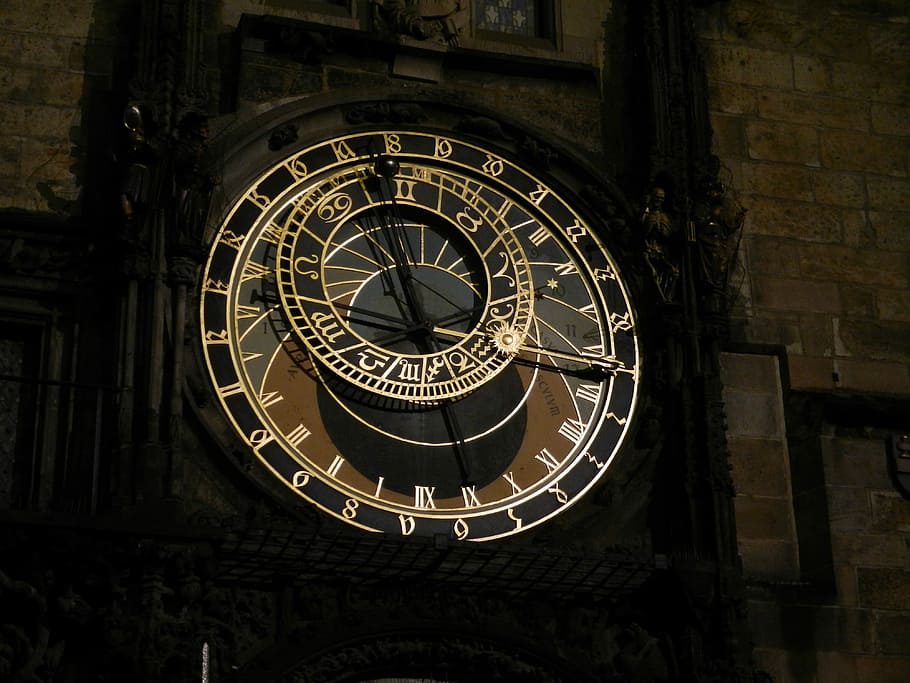 Clock, Night, Prague, Czech Republic, the town hall, orloj HD wallpaper