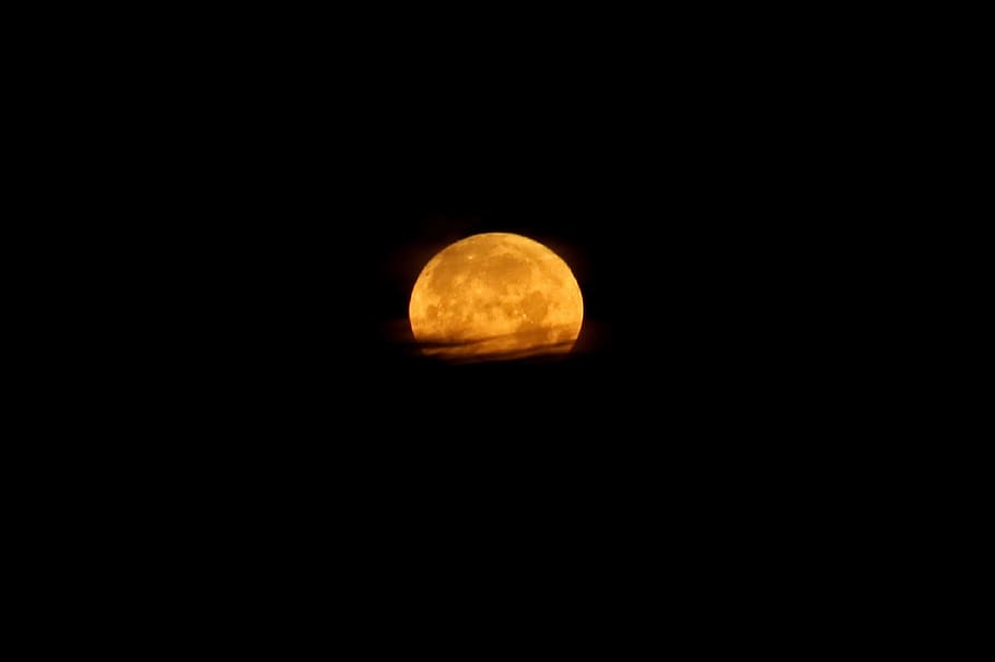 full moon, horizon, clouds, night, sky, landscape, moonlight HD wallpaper