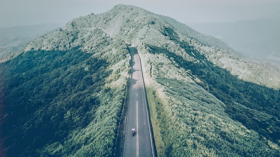 aerial photography of mountain with road, My Love Is Cool, hill HD wallpaper